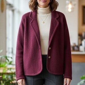 Vintage 80s Club Classics $118 Large Burgundy 100% Wool Collared Button Blazer